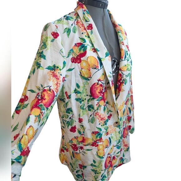 Lauren Conrad‎ women's ruched-sleeve Fruit Floral Print blazer Size Medium NWT - Picture 2 of 10